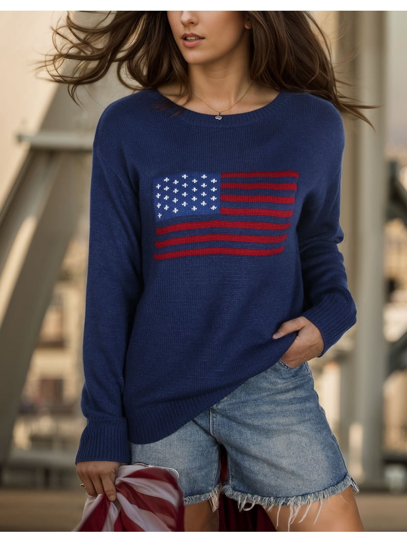 Pullover Sweaters for Women Y2K American Flag Independence Day Crewneck ...