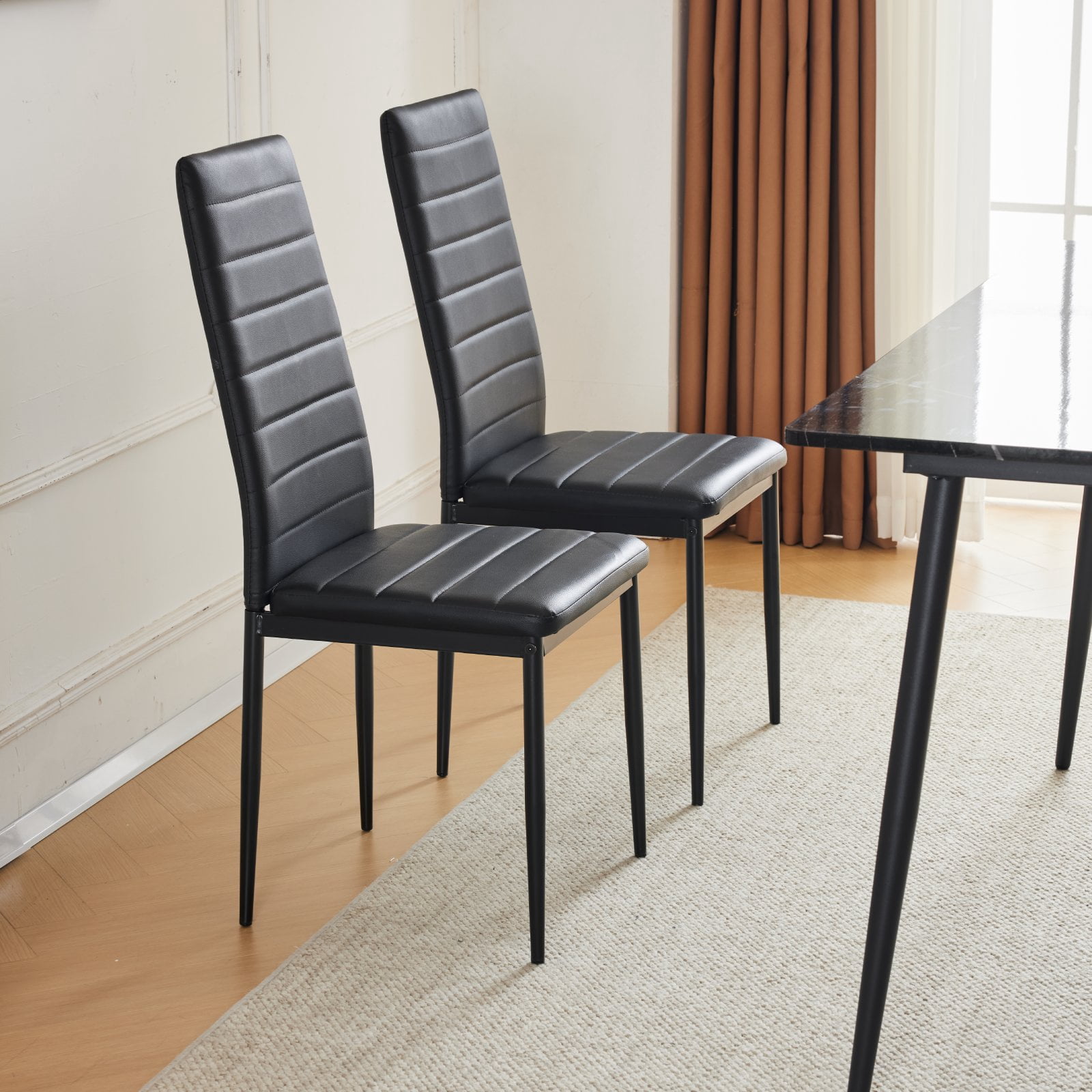 Ktaxon Dining Table Set for 6, Faux Marble Dining Room Table Set Dinner Table with PU Chairs for Home Kitchen Restaurant 55" Black