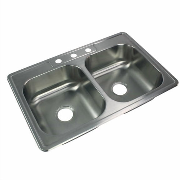 transolid stde33227-3 select 3-hole drop-in 50/50 double bowl 20-gauge stainless steel kitchen sink, 33-in x 22-in x 7-in, brushed finish