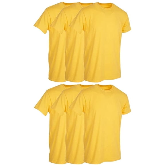 BILLIONHATS 6 Pack Men's Solid Colors Cotton T-Shirts Short Sleeve Lightweight Tees, Bulk (Yellow, Small)