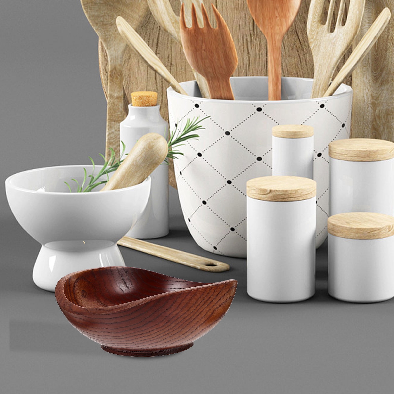 TOYMYTOY Wood Salad Bowl Brown Wooden Fruit Serving Bowl for Restaurants Bars and Home Use