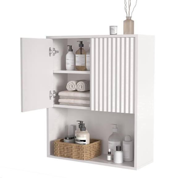 NEWADARA Fluted Bathroom Wall Cabinet Over The Toilet Storage,Wall Mounted Cabinet with Adjustable Shelf,Floating Cabinet Organizer Hanging Cabinet,Kitchen and Laundry Room Cabinets (White,1 PC)