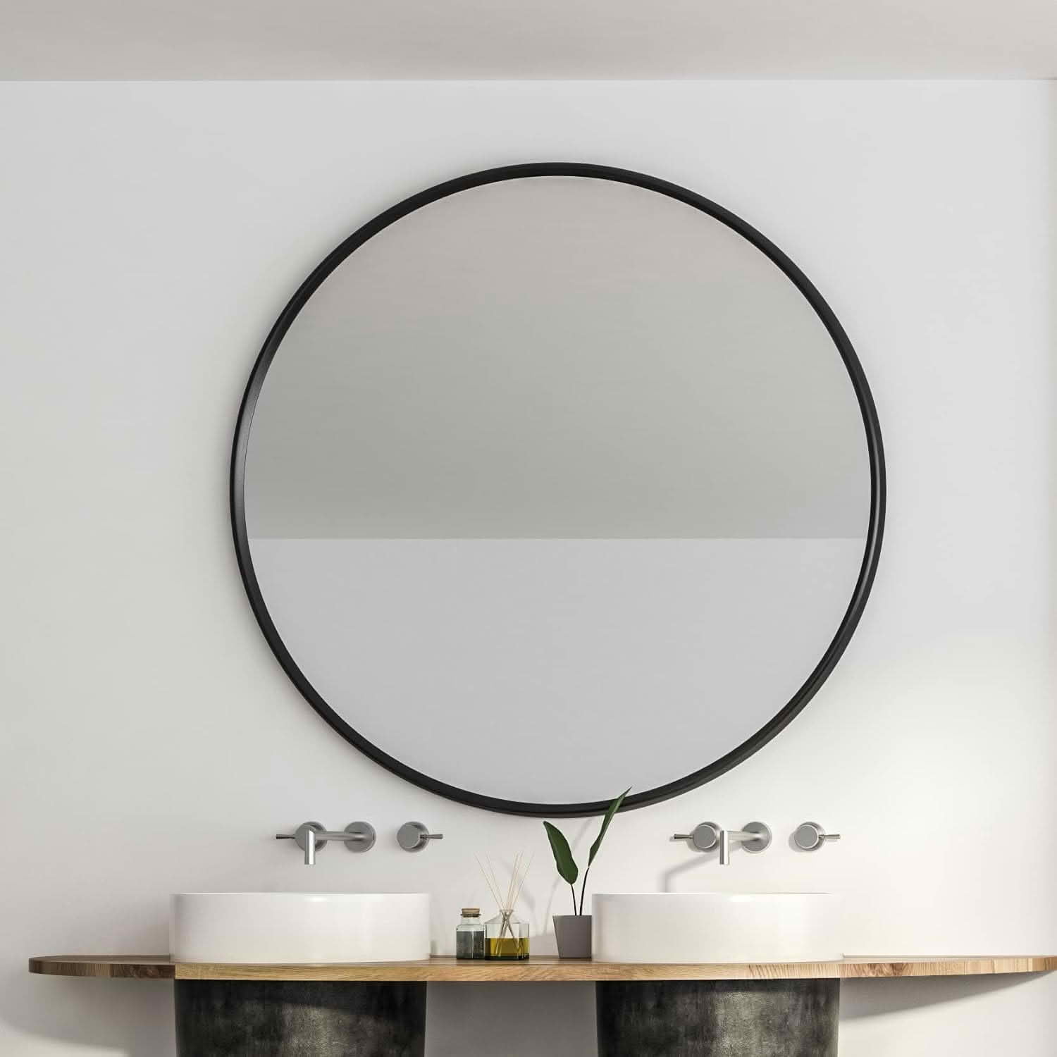 MAYEERTY 39 Inch Black Metal Framed Round Bathroom Wall Mirror, for Large Bathroom Decor