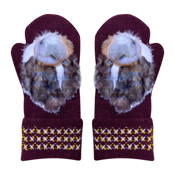 Hot6sl Ofertas de La Semana Guantes Cálidos para Deportes Al Aire Libre con Personalidad para Damas Guantes Cálidos Tejidos a Mano con Forma de Búho Guantes Tejidos con Forma de Búho