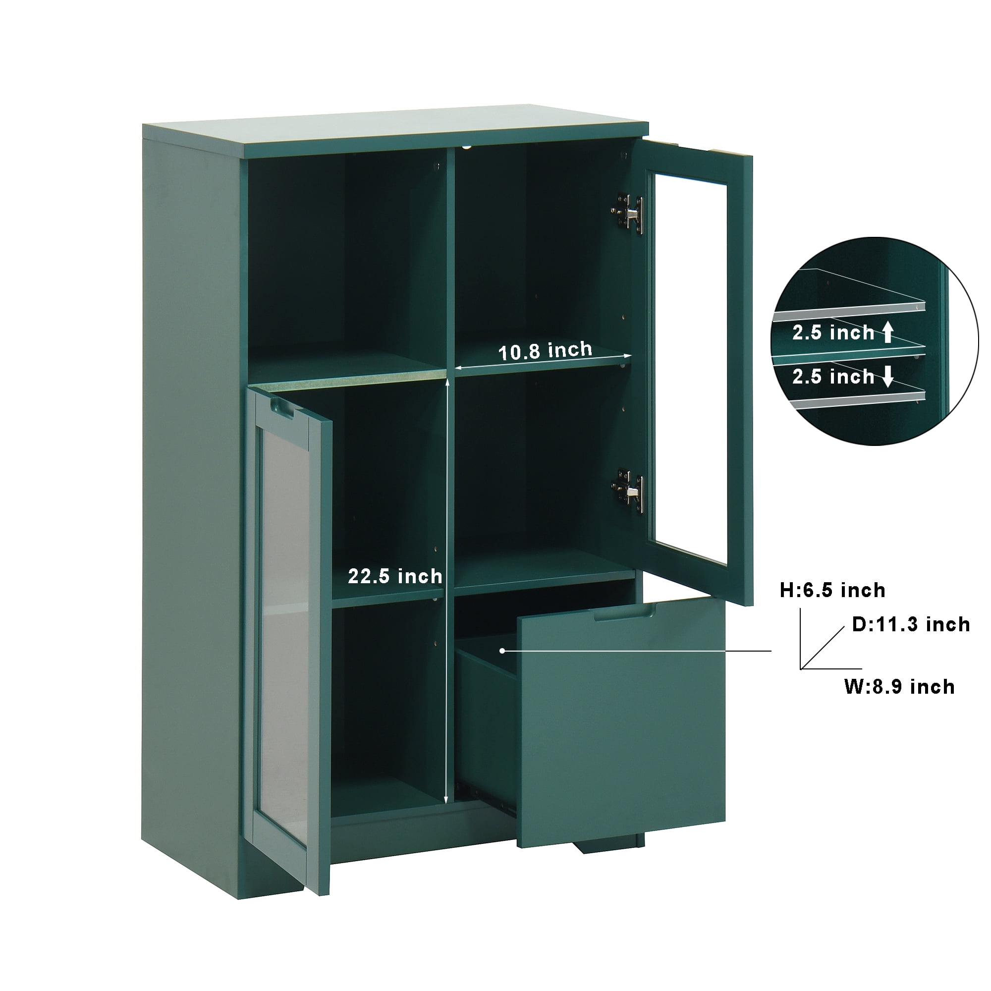 Leumius Sideboard Cabinet with Storage,Buffet Cabinet with Glass Doors & Drawer,Open Storage Cabinet for Living room,Green
