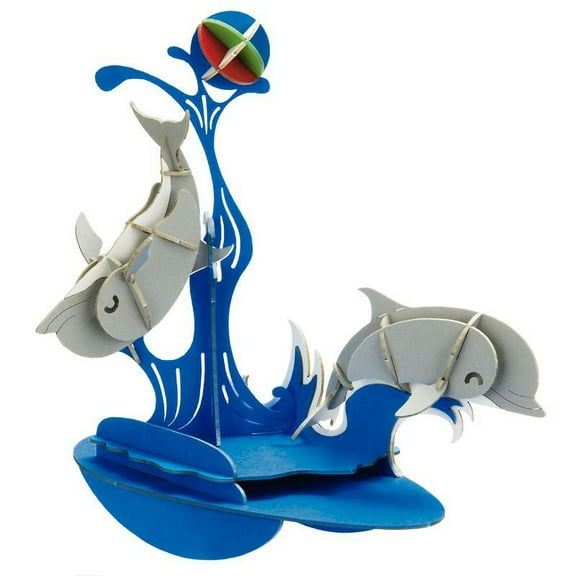 Japanese Art of Paper Craft Playful Dolphins  Assembled Educational Premium 3D Puzzle Paper Model Kit Challenge Gift Made in Japan