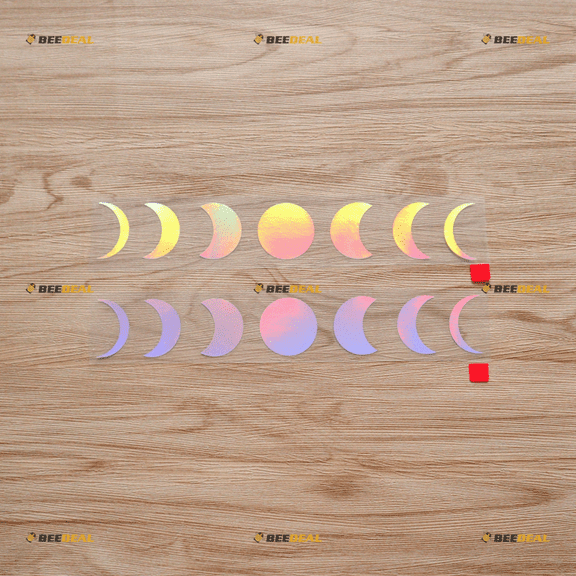 Moon Phases Lunar Sticker Decal Vinyl - 2 Pack Holographic Iridescent, 8 Inches - No Background Die Cut for Car Boat Laptop