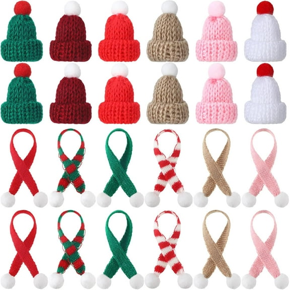 Dalrosia Mini Knit Hat Mini Christmas Scarf Set Mini Santa Hats for Crafts Mini Christmas Decorations for DIY Doll