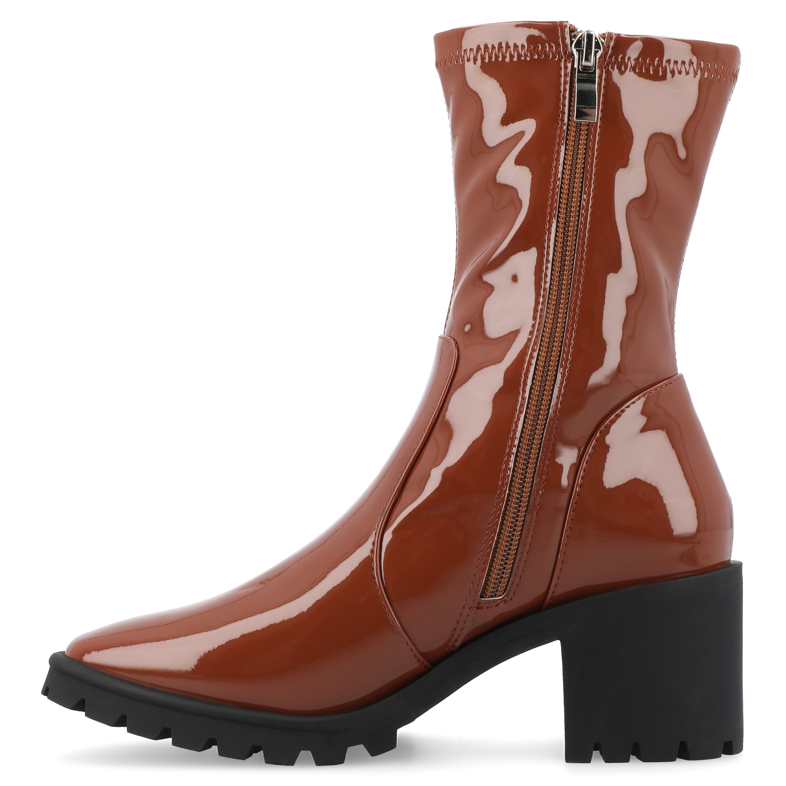 Journee Womens Icelyn Flexible Patent Vegan Leather Square Toe Booties