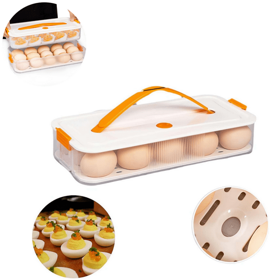 MODANU Deviled Egg Containers With Lid, 1 Layer Deviled Egg Tray With Lid and Handle, 15 Egg Slots Removable for Kitchen and Parties and Parties, Easter (White)