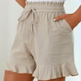 thumbnail image 3 of Womens Casual Shorts Striped Print Wide Leg High Waisted Ruffle Draswtring Summer Beach Flowy Shorts with Pockets, 3 of 7