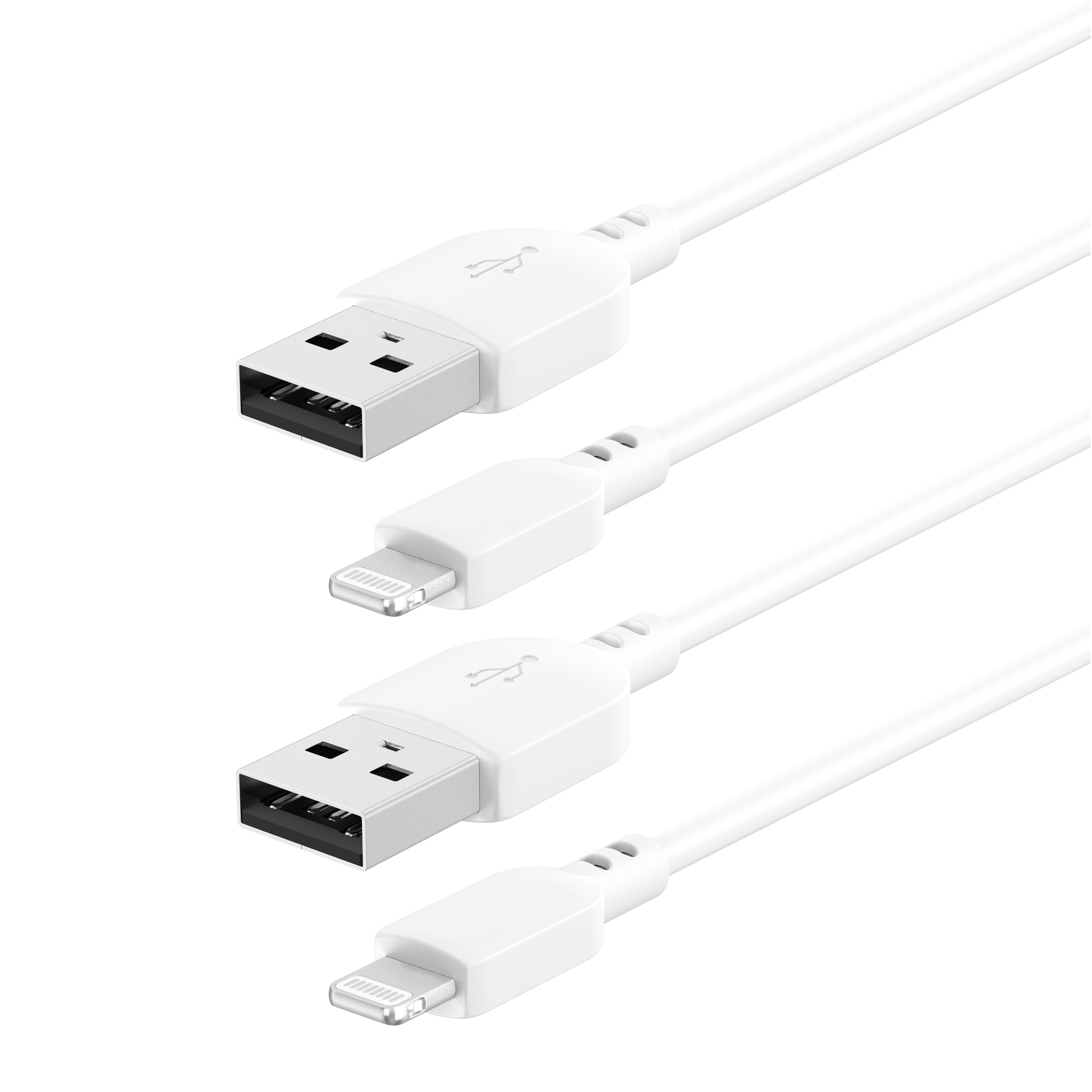 onn 3' Lightning to USB Charging and Data Cable, White, 2 Pack