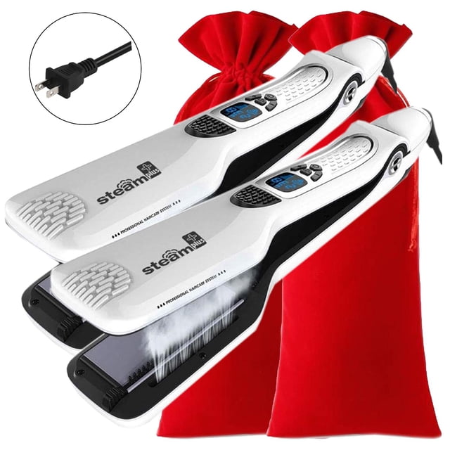 Plancha de Cabello Profesional TitaniumSteamWhite 2Pzas Plancha Blanco Bolsa Rojo 110-240V 160-230°C Placa 100mm x 42 mm