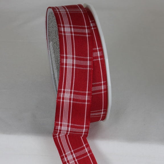 The Ribbon People Red and White Plaid Metallic French Wired Craft Ribbon 1.5" x 33 Yards