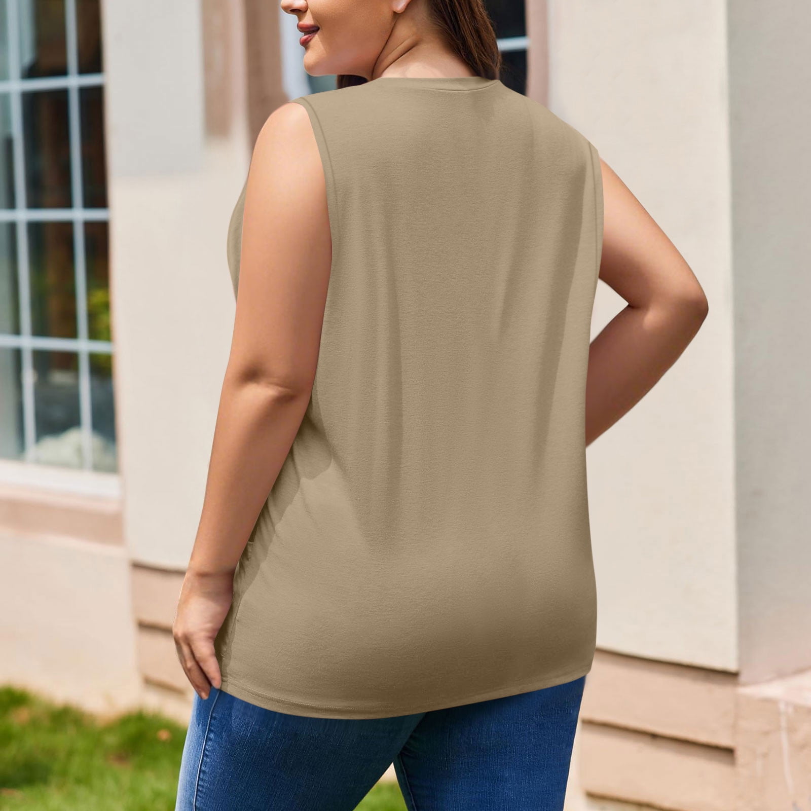 ylioge L-4X Womens Plus Size Tank Tops with Pockets Sleeveless Crewneck Vests Ladies Casual Solid Color Loose Pullover Going-Out Loungewear Cami Top