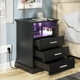 Nightstand with Charging Station, LED Lights Side Table with 3 Drawers