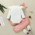 thumbnail image 2 of PatPat 3pcs Baby Girl 95% Cotton Ruffle Long-sleeve Letter Ptint Romper and Polka Dots Pants with Headband Set, 2 of 6