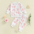 thumbnail image 2 of Splozh Toddler Outfits for Girls Baby Girl Spring Set Cute Bow Printed Long Sleeve Pants Two Piece Set Red,18-24 Months, 2 of 3