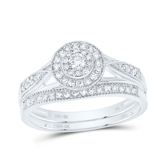 10kt White Gold 3/8 Cttw Diamond Round Double Halo Wedding Engagement Anniversary Bridal Set, Women Size: 5-9
