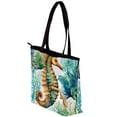 thumbnail image 3 of Hippocampus Canvas Leather Mix Tote Bag - Twill Sponge Jeanette Hand-held Shoulder Bag 30x10.5x39cm/11.8x4.1x15.4in, 3 of 5