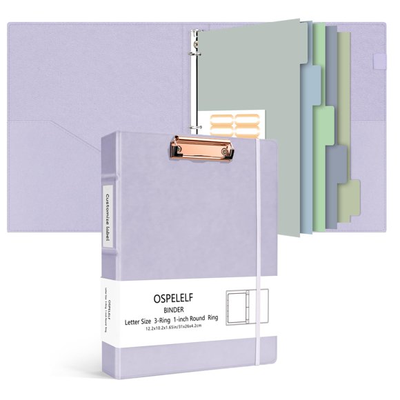 Carpeta con 3 anillas Ospelelf, tapa dura, vintage, piel, color morado