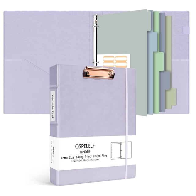Carpeta con 3 anillas Ospelelf, tapa dura, vintage, piel, color morado