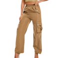 thumbnail image 1 of Pantalones afelpados Gibobby para mujer con estampado y cordón, deportivos sueltos y encogidos de cintura alta Caqui M, 1 of 3