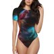 thumbnail image 1 of Balery Neon Spectrum Cat Portrait Body de cuello redondo de manga corta para mujer Tops de manga corta Tops básicos-Medium, 1 of 7