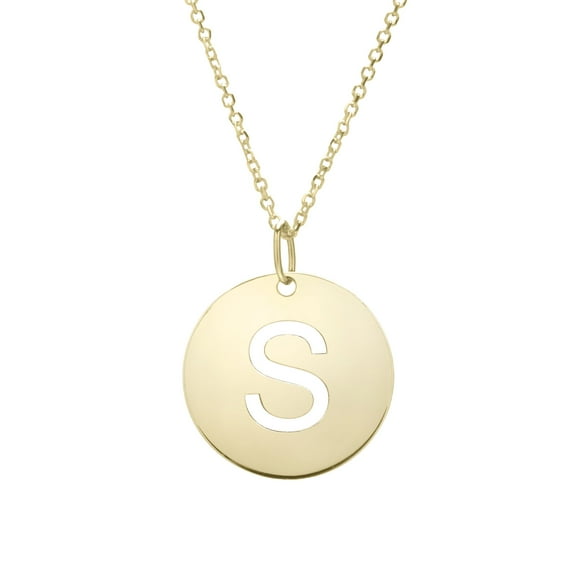 14k Yellow Gold Initial Letter S Round Pendant Necklace, 18"