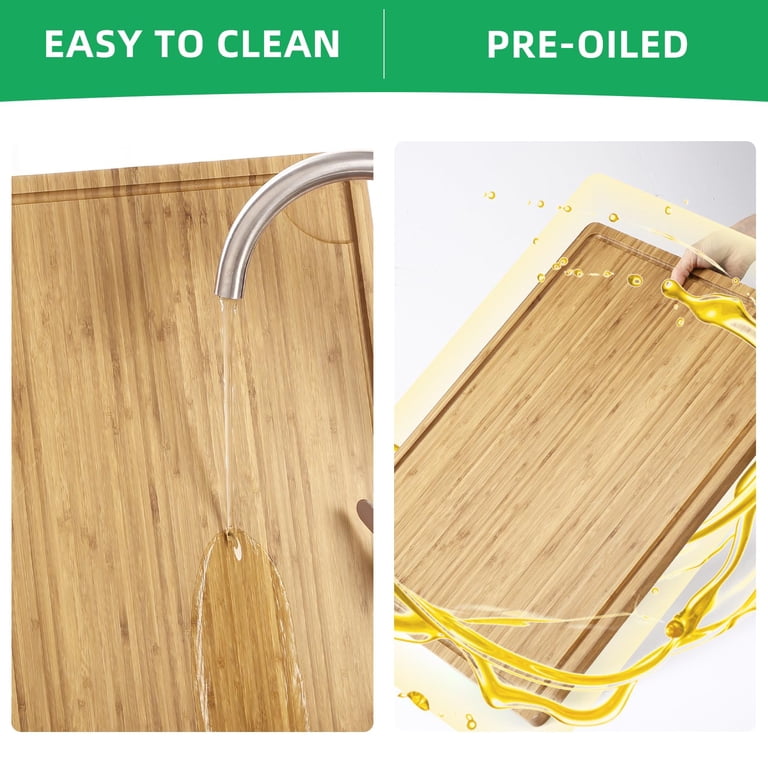GarveeHome 3-Piece Bamboo Cutting Board Set With Holder – Chopping Boards With Juice Groove & Inner Handle