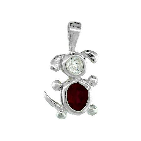 Rembrandt July Charm - Sterling Silver Birthstone Dog Brat Charm July Ruby Color Cubic Zirconia
