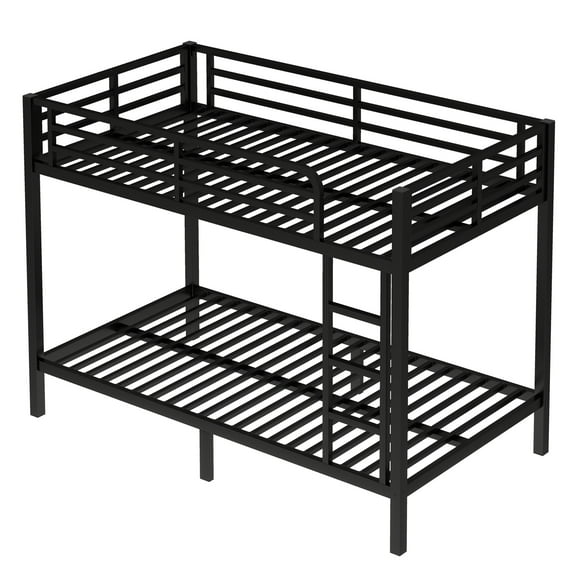 Twin XL over Twin XL Metal Bunk Bed for Teens and Adults, Heavy Duty Space-Saving Bunk Bed Frame with Noise Reduction, No Box Spring Needed, Black