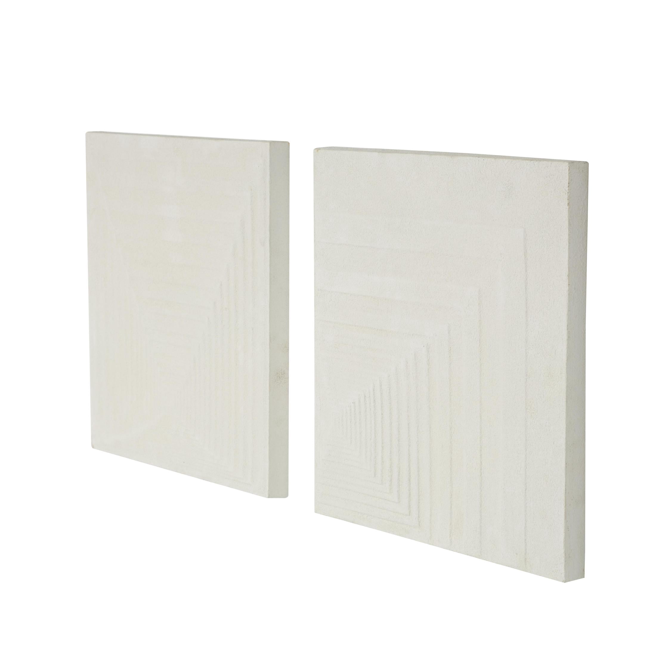 DecMode Cream Metal Layered Square Cube Perspective Geometric Wall Decor with Sandstone Texture (2 Count)