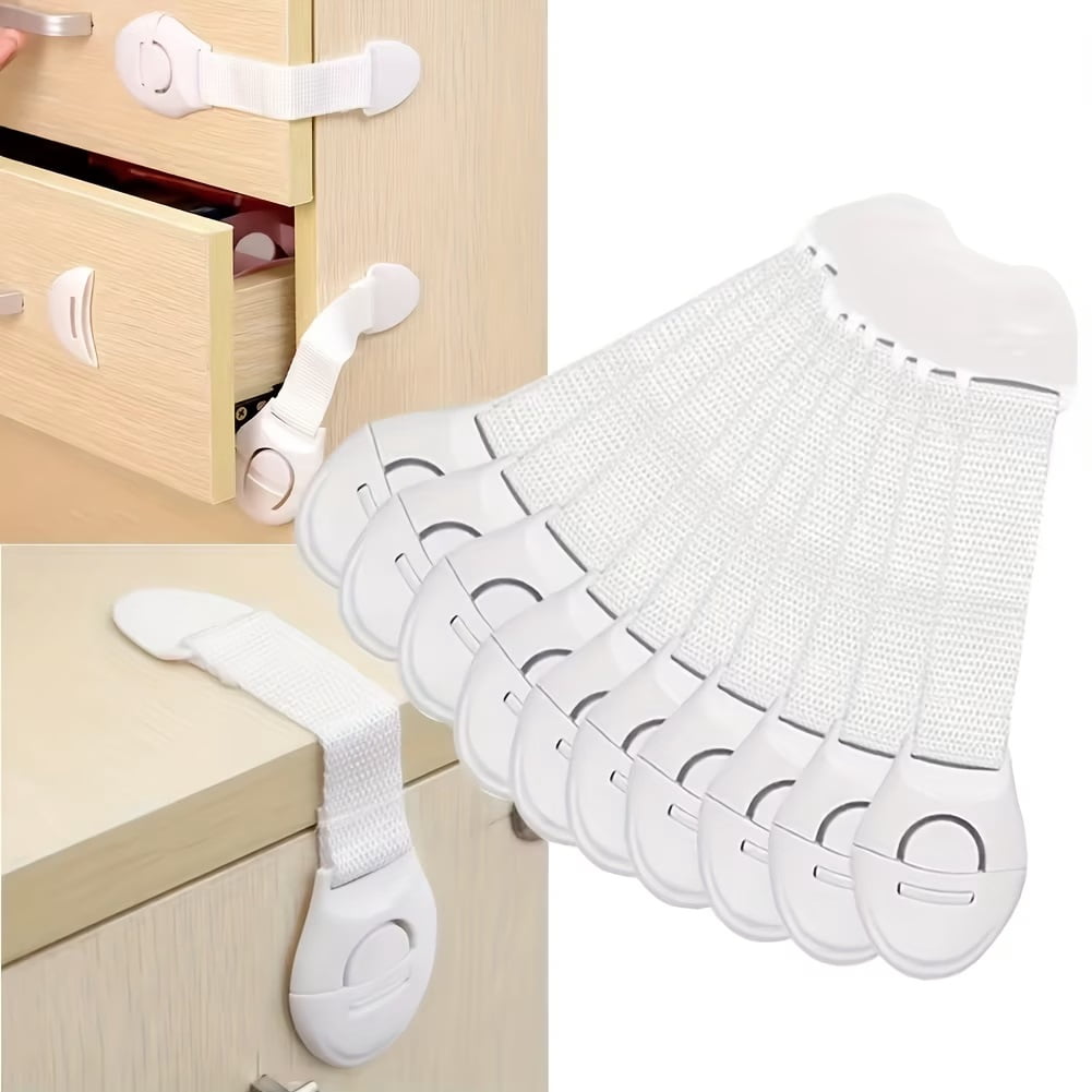 6pcs White Child Safety Locks - No-Drill Drawer and Door Latches for Child Protection, Durable ABS Plastic with Adhesive Strips, Fits Cabinets and Refrigerators, Minimalist Design