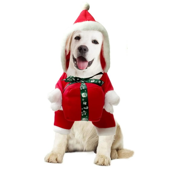 Christmas Dog Costume, Christmas Pet Clothes with Gift Box, Pet Cosplay Costumes Party Dressing up, Dogs Cats Outfit for Small Medium Large Dogs Hold M