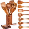 thumbnail image 1 of Juego de utensilios de cocina Mooues, 9 piezas, madera de teca natural, 1 of 7