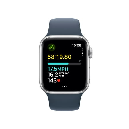 Apple Watch SE 2nd Generation (GPS + Cellular) 40mm Silver Aluminum Case with Storm Blue Sport Band - M/L - Silver