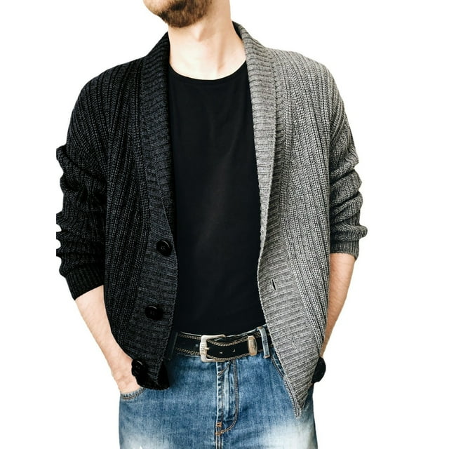 Mens Sweater Jacket Mens Color Block Knitted Jacket Single Breasted Long Sleeve Sweater