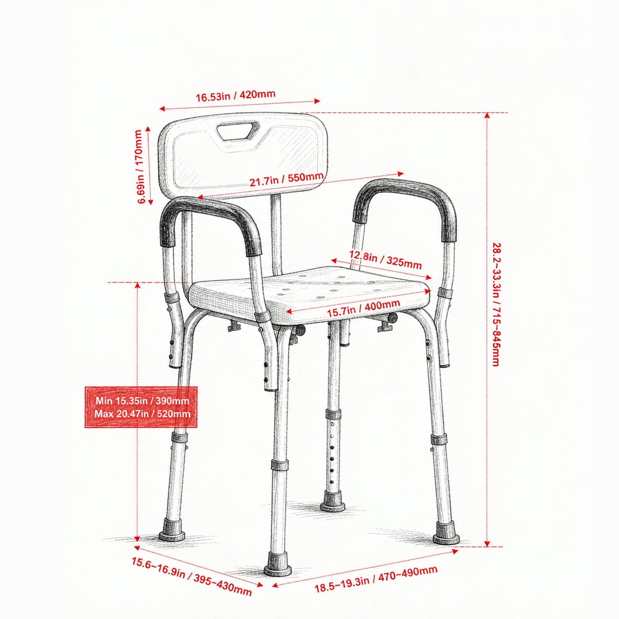 Adjustable Shower Chair with Back, 350 LBS Non-Slip Bath Bench for Bathtub & Bathroom