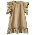 thumbnail image 1 of Qudderr Robes d'Été pour Bébés Filles Robe Décontractée à Volants Robe en Coton Lin pour Tout-Petits 6 Mois - 6 Ans, 1 of 9