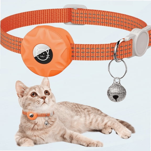 AirTag Cat Collar, Reflective Kitten Collar Breakaway Apple Air Tag Cat Collar, GPS Cat Collar with AirTag Holder and Bell, Lightweight Tracker Cat Collars for Girl Boy Cats Puppies (Orange)