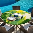 thumbnail image 6 of Green Yellow Soccer Round Tablecloth 45-54 Inch Round Fitted Table Cloth with Elastic Edge, Football Sports Watercolor Plaid Waterproof Table Cover Protector for Outdoor Picnic Party Dining, 6 of 9