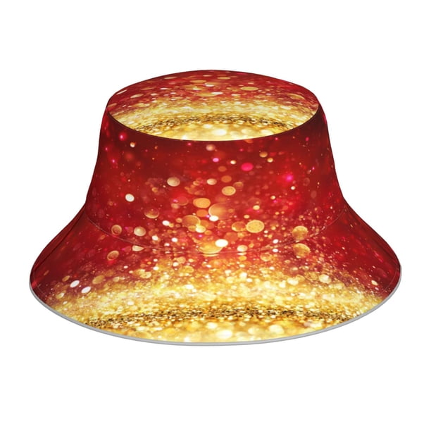 Balery Red Gold Glitter Sombreros para el sol para hombre y mujer, sombrero de pescador con UPF 50+
