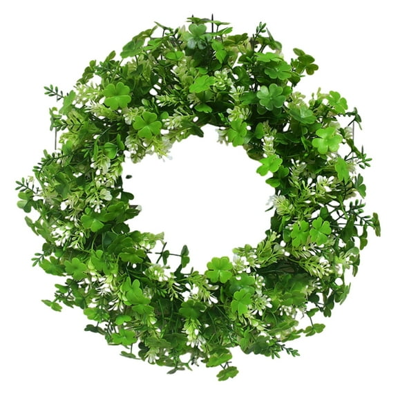 YIMWNYI St Patricks Day Wreath Shamrock Artificial Wreath 17in Irish Clover Greenery Wreath for Front Door St Patricks Day Decorations Outdoor Decorations