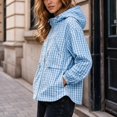 thumbnail image 2 of FDGIU Women Gingham Zip Up Jacket Collared Long Sleeve Drawstring Hem Casual Plaid Outerwear, Fall Lightweight Checkered Bomber Style Coat, 2 of 6