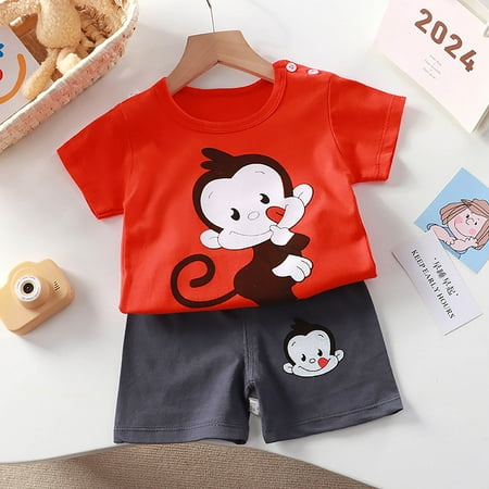 

Hbdhejl Outfit Set For Girls Boys Toddler Summer Cartoon Animal Printing Short Sleeve T Shirt Tops Shorts 2Piece Outfits Clothes Set Red 4-5 Years