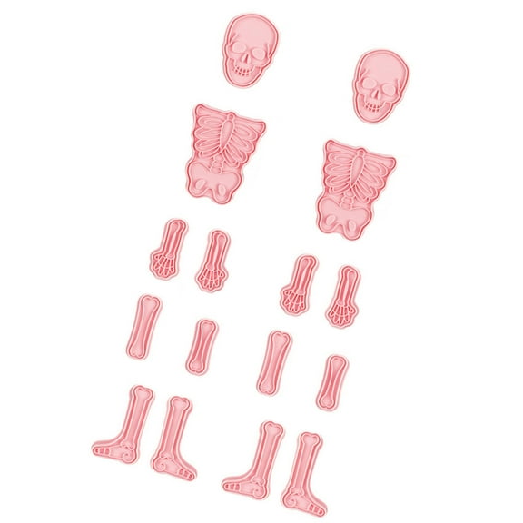 Sinyiin 2Set Halloween Skeleton Cookie Cutters Plastic Cookie Stamps Pressable Biscuits Molds Kitchen Baking Supplies Easy Use
