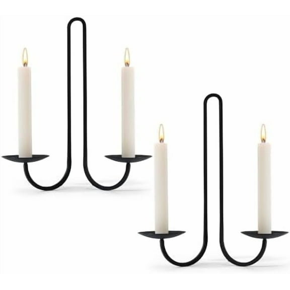 Wall Candle Holder Set of Two, Metal Black Candle Sconces Wall Decor, Hanging Candle Holder Fits Taper Candle/LED Tea Lights, Wedding Housewarming Gifts for Farmhouse Living Room Fireplace
