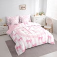 thumbnail image 2 of Manfei Girls Kawaii Bow Knot K Personalized Initial Twin Bedding Sets 7-Piece,Teens Women Cute Ribbon Bow Tie Stripes Bedding Comforter Set,Pink Reversible,Lightweight Room Decor, 2 of 7