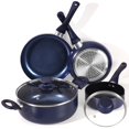 thumbnail image 1 of Bamboohart KUTIME | 6pcs Non Stick Pots And Pans Set  Aluminum Ceramic Cookware Set with Lids  Induction  Non-toxic Pan Set Compatible with Ceramic Coating  Dishwasher Safe  Drill Blue, 1 of 7